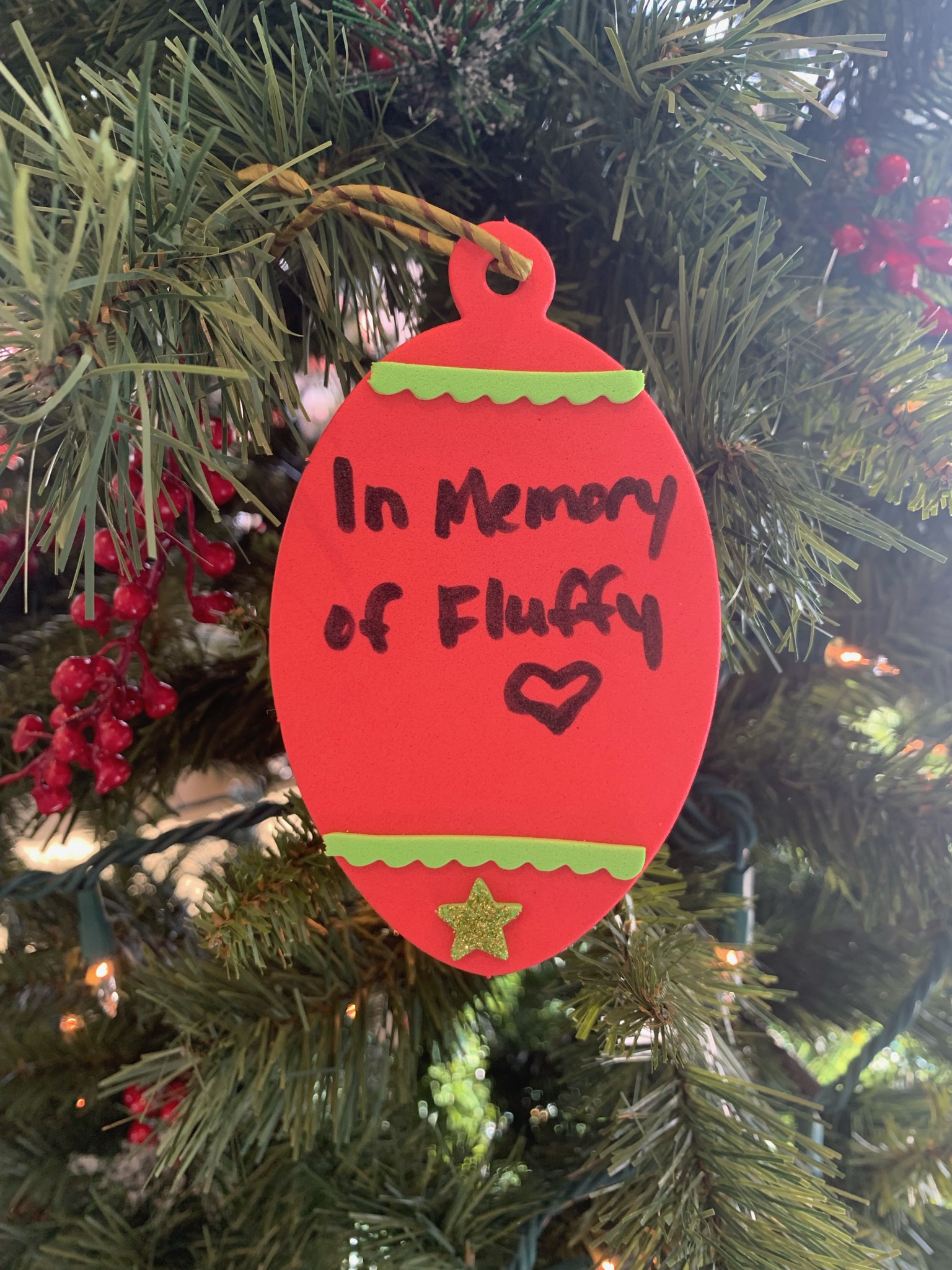 A personalized pawliday ornament that will decorate our tree in the lobby